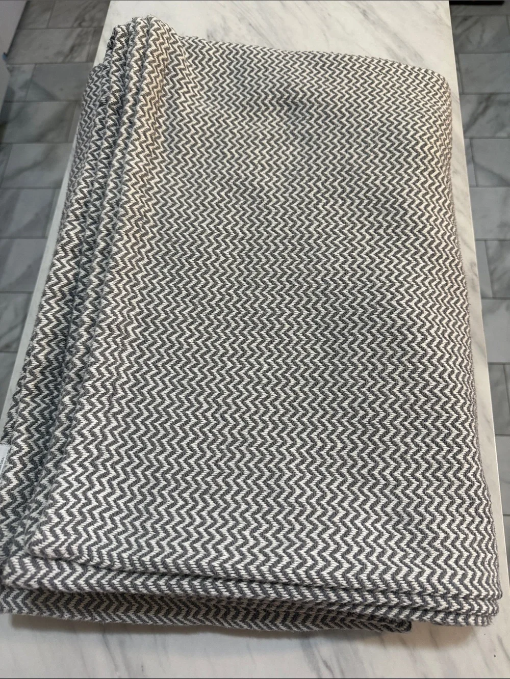 Threshold 100% Organic Cotton Full Queen Herringbone Blanket 88x82 Gray/White